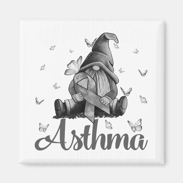 Grey Ribbon Asthma Awareness Warrior Butterfly Magnet (Front)