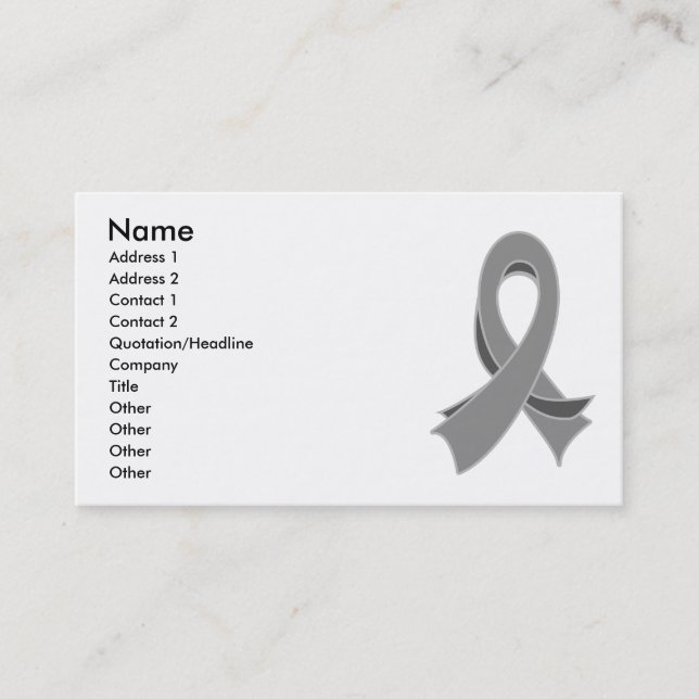 Grey Ribbon Awareness Stylish Business Card (Front)