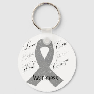 Grey ribbon brain cancer awareness key ring