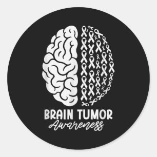 Grey ribbon btam brain tumour awareness month  classic round sticker