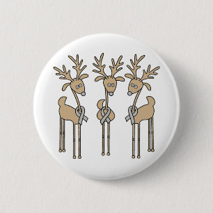 Grey Ribbon Reindeer - Brain Cancer/Brain Tumour 6 Cm Round Badge