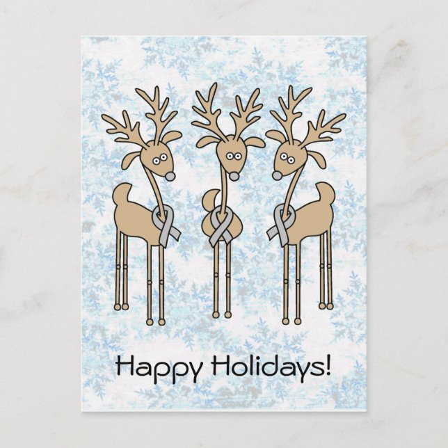Grey Ribbon Reindeer (Diabetes) Holiday Postcard (Front)