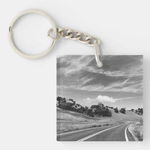 Grey Road California Black and White Photography Key Ring