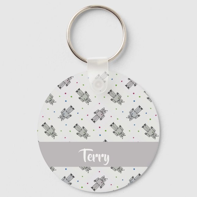 Grey robots pattern key ring (Front)