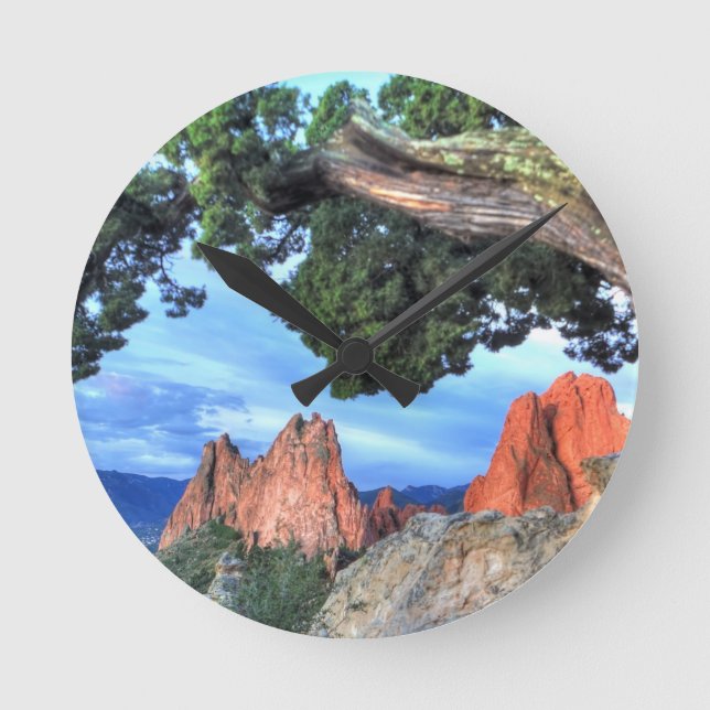 Grey Rock framed by Tree Round Clock (Front)