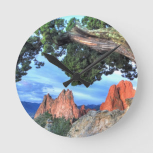 Grey Rock framed by Tree Round Clock