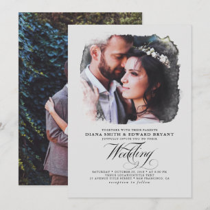 Grey Romantic Modern Elegant Two Photos Wedding Invitation