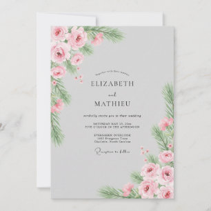 Grey Romantic Pine Winter Wedding Invitation