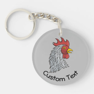 Grey Rooster's Head Keychain