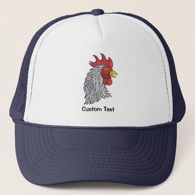 Grey Rooster's Head Trucker Hat (Front)