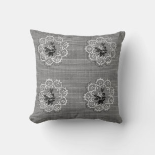 Grey Rose Doily Reversible Country Throw Pillow