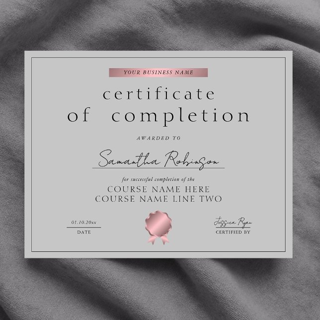 Grey Rose Gold Completion Certificate Course Award (Creator Uploaded)