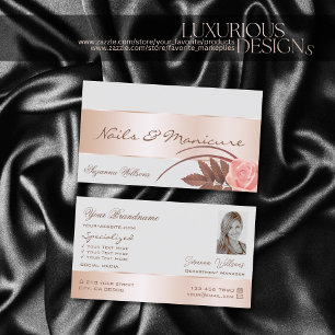 Grey Rose Gold Decor Gorgeous Flower with Photo Business Card