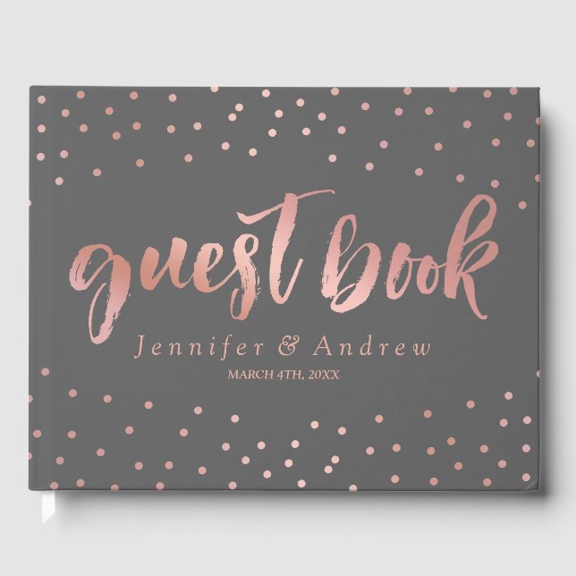 Grey & Rose Gold Dots Wedding Guest Book (Front)