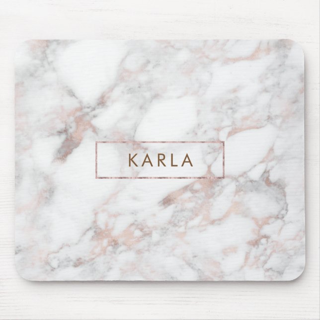 Grey & Rose-gold Faux Marble Mouse Pad (Front)