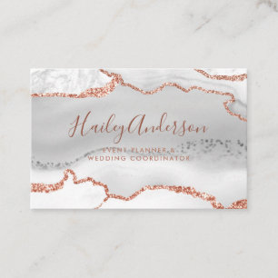 Grey & Rose Gold Glitter Watercolor Gilded Agate Business Card