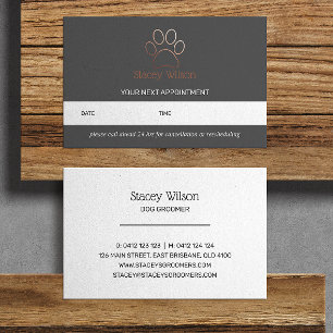 Grey Rose Gold Paw Print Logo Appointment Card