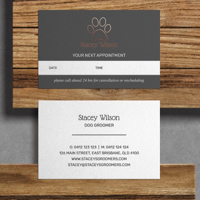Grey Rose Gold Paw Print Logo Appointment Card (Creator Uploaded)