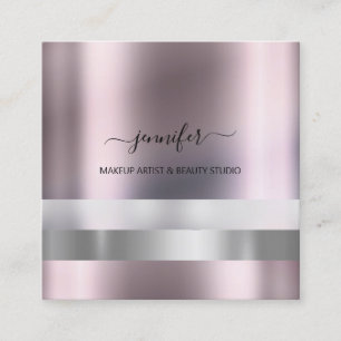 Grey Rose Makeup Artist Influencer Striped Modern Square Business Card