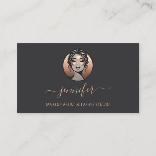Grey Rose Makeup Artist Logo Lashes QR Oriental Business Card