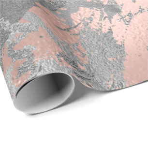 Grey Rose Pink Silver Marble Shiny Metallic Stroke Wrapping Paper