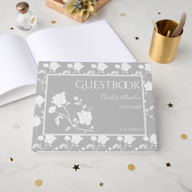 Grey Rose Wedding Guest Book (Front Open)