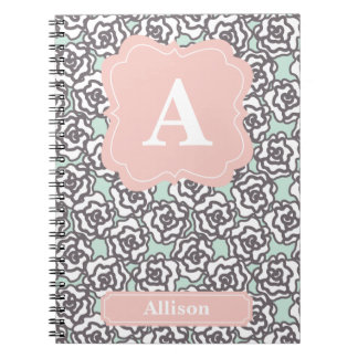 Grey Roses and Pink Monogram Notebook