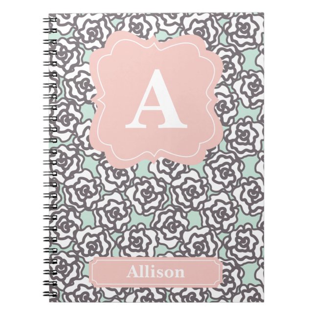 Grey Roses and Pink Monogram Notebook (Front)
