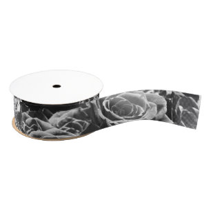 Grey roses, grey floral photo grosgrain ribbon