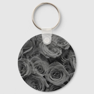 Grey roses, grey floral photo     key ring