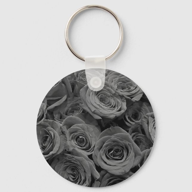 Grey roses, grey floral photo     key ring (Front)