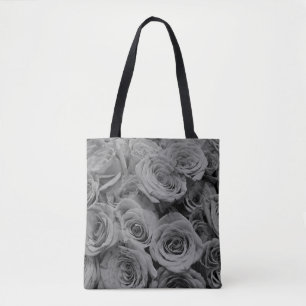 Grey roses, grey floral photo tote bag