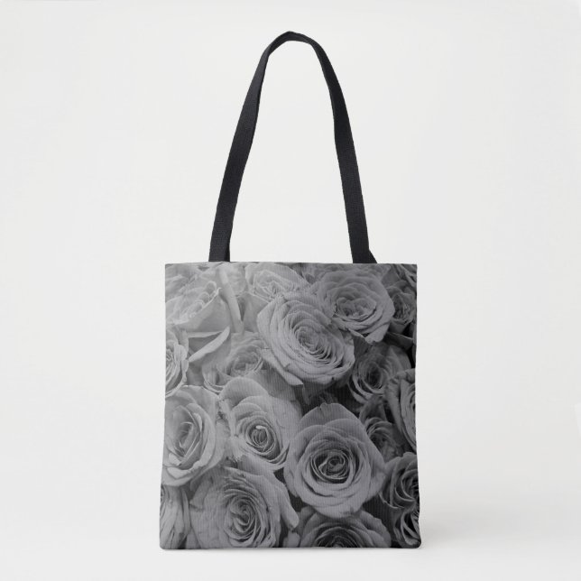 Grey roses, grey floral photo  tote bag (Front)