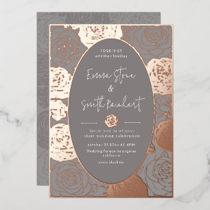 Grey Roses Wedding Foil Invitation