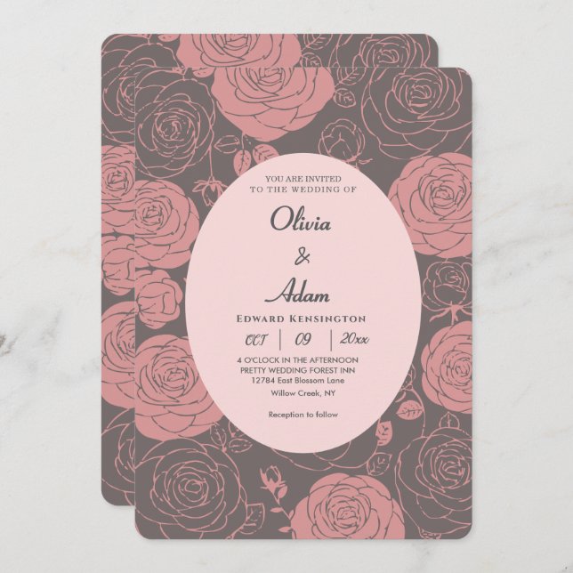 Grey Roses Wedding Invitation (Front/Back)