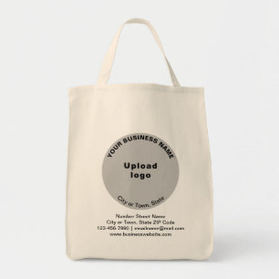Grey Round Shape Business Brand on Grocery Tote Bag