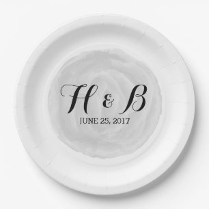 Grey Round Watercolor Wedding Paper Plates