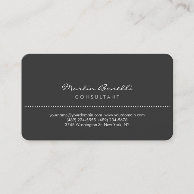 Grey Rounded Corner Script Business Card (Front)