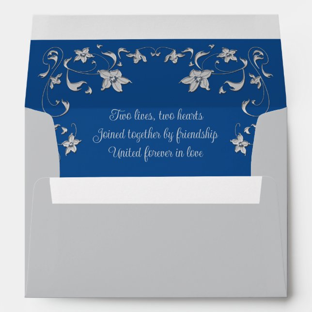 Grey, Royal Blue Wedding Invitation Envelope (Back (Bottom))