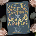 Grey Royal Mediaeval Gold Sword Wedding Invitation<br><div class="desc">Set the tone for your mediaeval fantasy wedding with a bold invitation design—a grand gold sword surrounded by florals against a grey background. Perfect for couples dreaming of an epic, romantic celebration. Make your love story legendary from the very first glance! NOTE: the gold featured in this design is NOT...</div>
