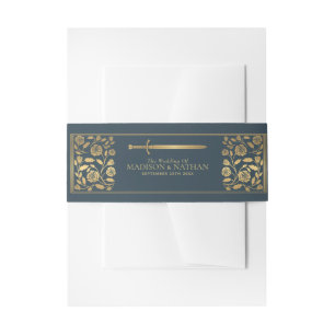 Grey Royal Mediaeval Gold Sword Wedding Invitation Belly Band