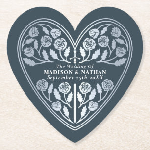 Grey Royal Mediaeval Silver Sword Wedding Paper Coaster