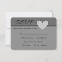 Grey RSVP Love Heart Grey & Black Wedding