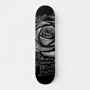 Grey Rugged Rose Graffiti Art • Urban Street Style Skateboard