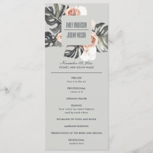 GREY RUST MONSTERA FLORAL WEDDING CEREMONY PROGRAM MENU
