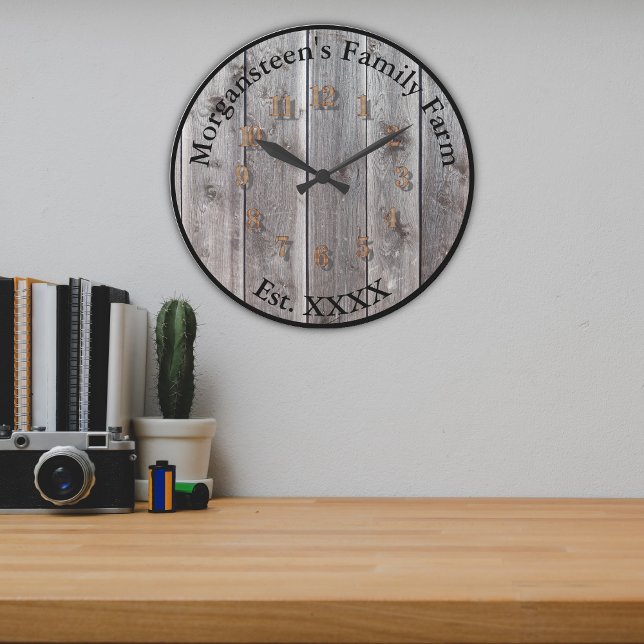 Grey Rustic Barnwood Family Home Established Large Clock (Creator Uploaded)
