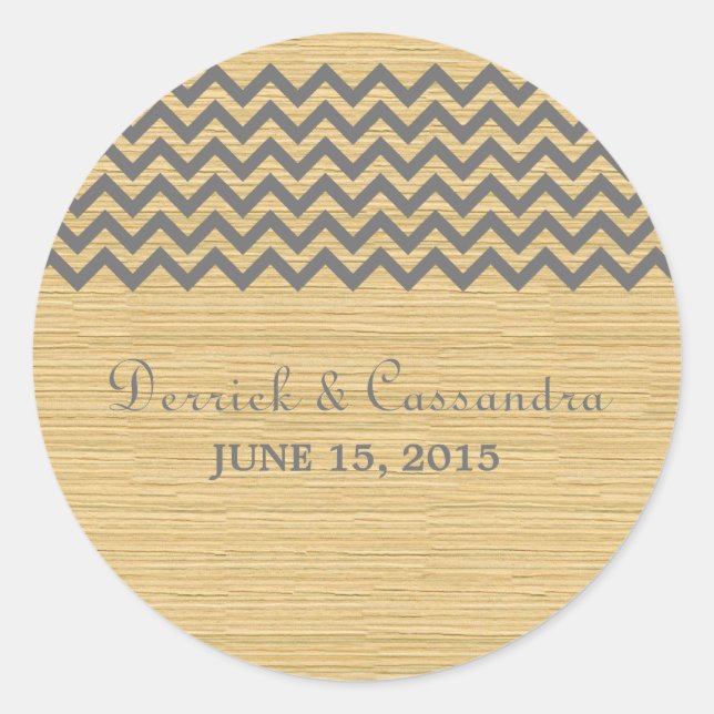 Grey Rustic Chevron Wedding Stickers (Front)