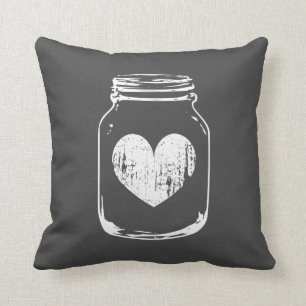 Grey rustic country chic mason jar throw pillow