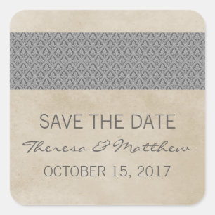 Grey Rustic Damask Save the Date Stickers