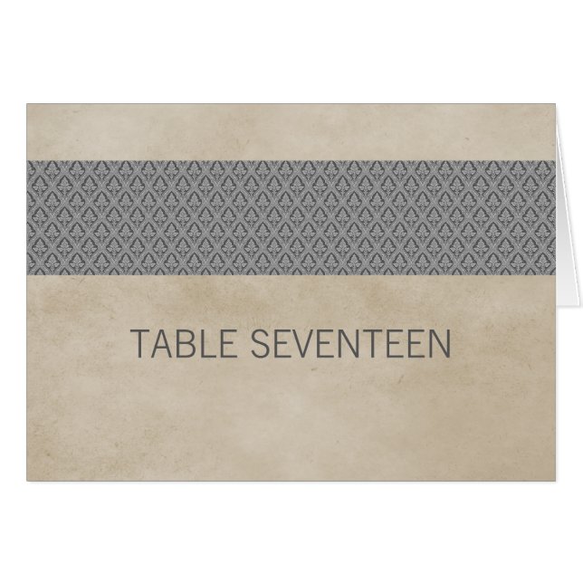Grey Rustic Damask Table Number Card (Front Horizontal)